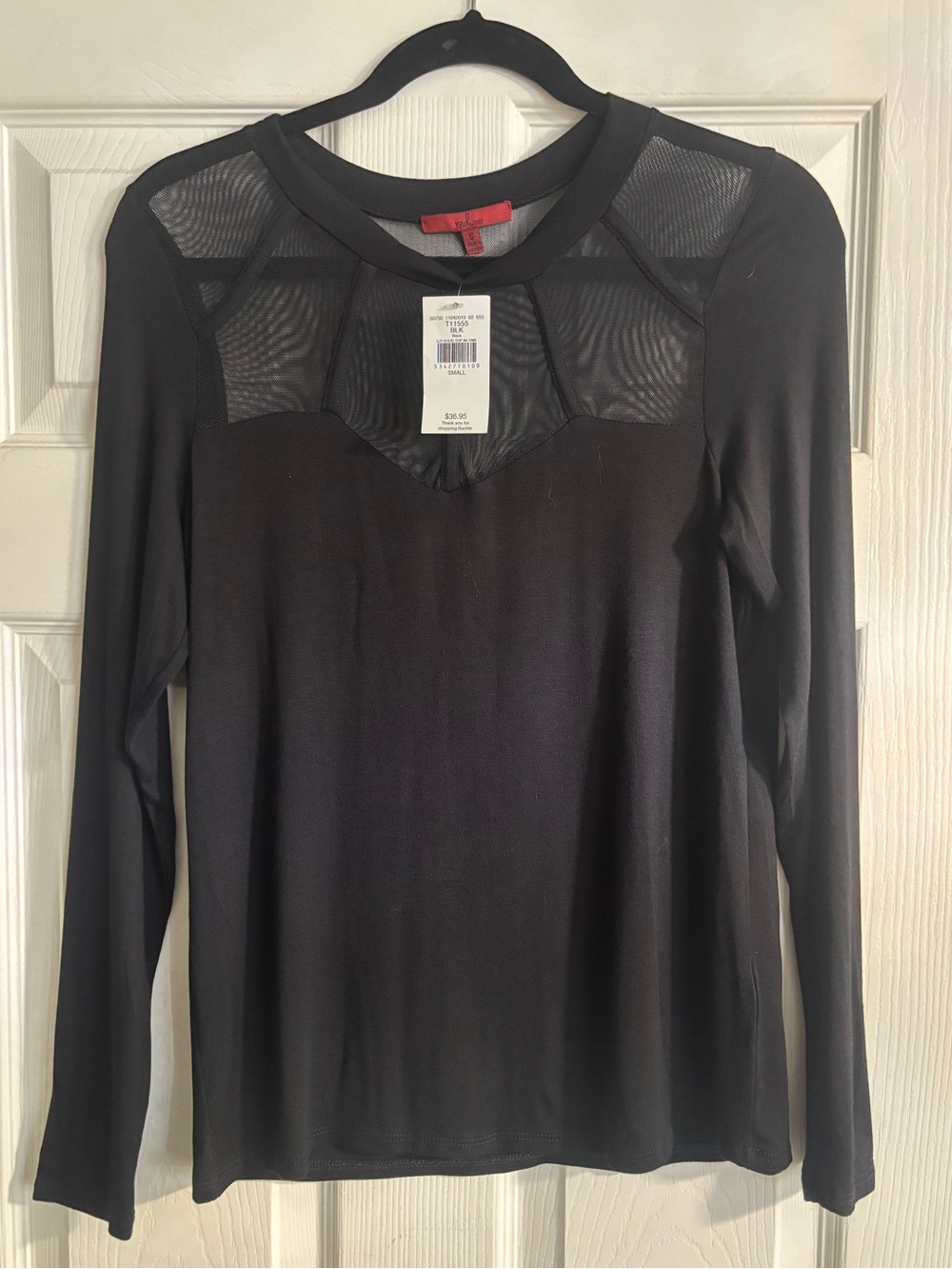 NWT Women's Buckle Red by BKE Black Long Sleeve Mesh Top